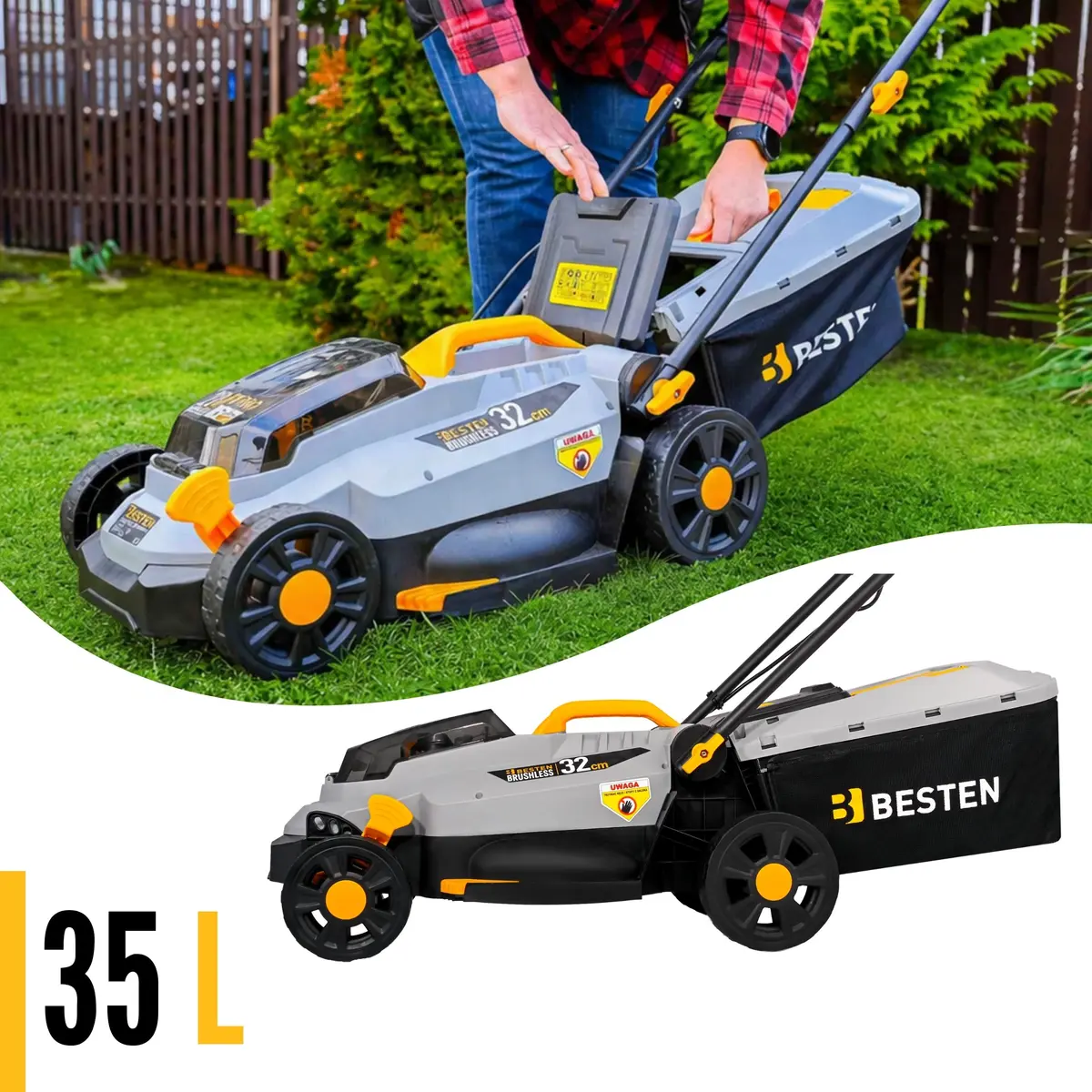 Kosiarka akumulatorowa BESTEN BE0002908 - kosz na trawę 35l